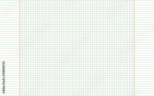 Graph paper. Printable squared grid paper with color horizontal lines. Geometric background for school, textures, notebook, diary. Realistic lined paper blank size reversal A5