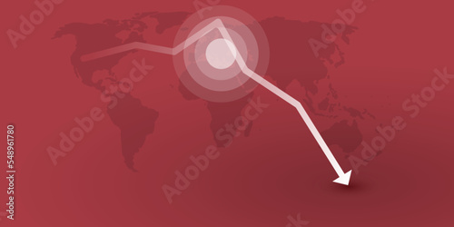 Global Economic Down Fall Due to War, Inflation and Energy Crisis - Design Concept with Red World Map, Graph, Chart, Diagram Showing Steep Falling, Sharp Decrease of Profit or Results - Vector Design