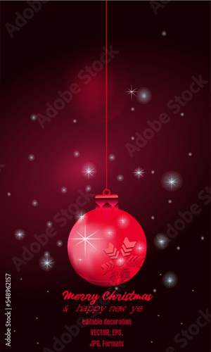 Wireframe Christmas red balls, low poly style. Merry Christmas and New Year poster, Abstract modern 3d vector illustration on blue background.