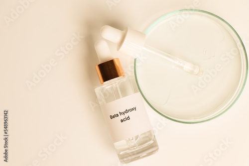 Beta hydroxy acid in a bottle, chemical ingredient in beauty product photo