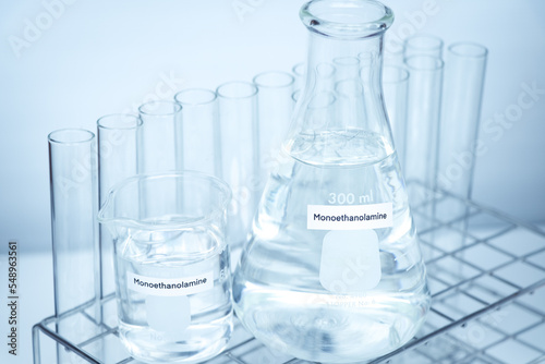 Monoethanolamine in glass, chemical in the laboratory photo