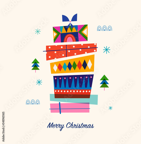 Christmas illustration with gift boxes