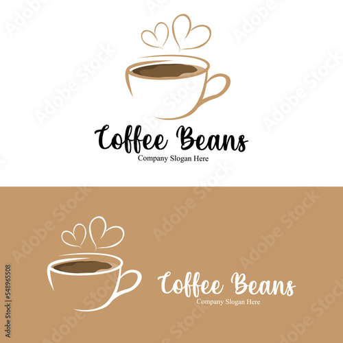coffee bean drink logo design in brown color vector illustration