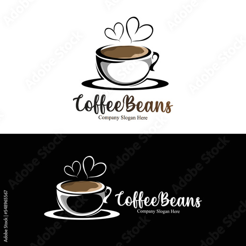 coffee bean drink logo design in brown color vector illustration