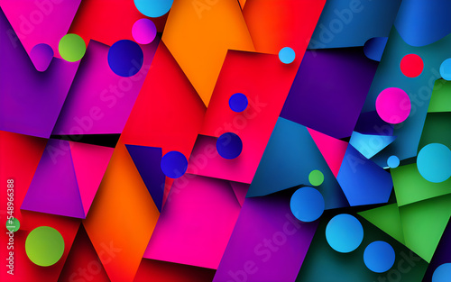 Abstract wallpaper with squares, triangles and circles. Colorful illustration. Background.