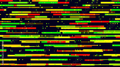 Abstract colorful stripes move horizontally. Motion. Colorful stripes move like schematic trains. Animation with moving horizontal stripes with dots. Information traffic