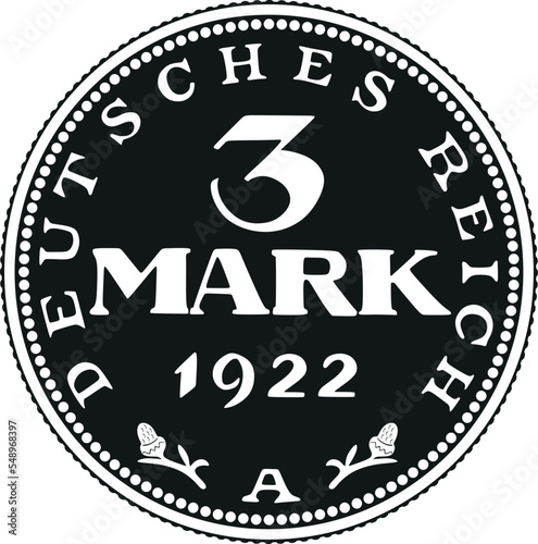germany 3 mark coin silhouette year 1922