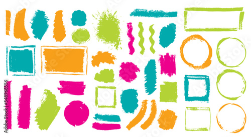Paint dye daub mega group. Isolated border box fluid shapes. Blob spot sale sticker background collection. Brush stroke oil spots drawing.