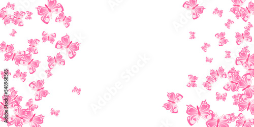 Romantic pink butterflies flying vector background. Spring little moths. Wild butterflies flying children wallpaper. Sensitive wings insects graphic design. Fragile creatures.