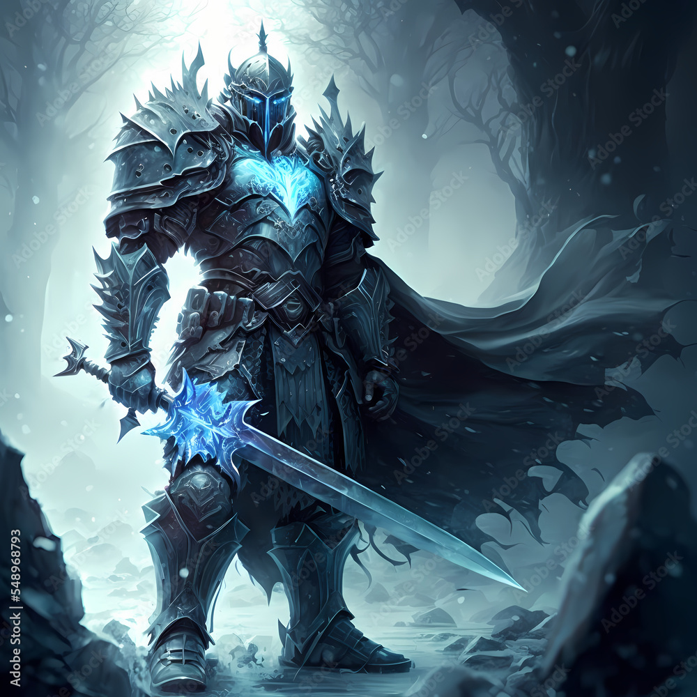 Illustrazione Stock Fantasy Concept Art Of An Ice Knight Holding A 