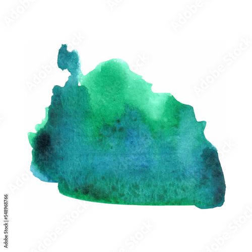 Abstract modern hand painted design with emerald green watercolor brush stroke. The illustration is used for backgrounds, decor for postcards, business cards, invitations.