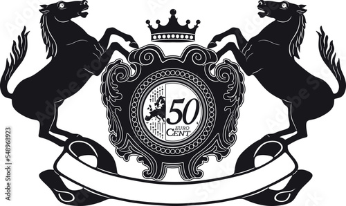 50 cent euro coin with two horses handamde silhouette