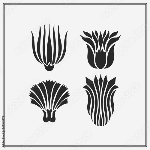 Text boarder divider for printing in typography. Floral elegant motif in silhouette. Art deco mirrored palmette.