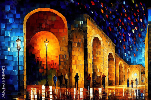 night in jerusalem israel bright abstract art