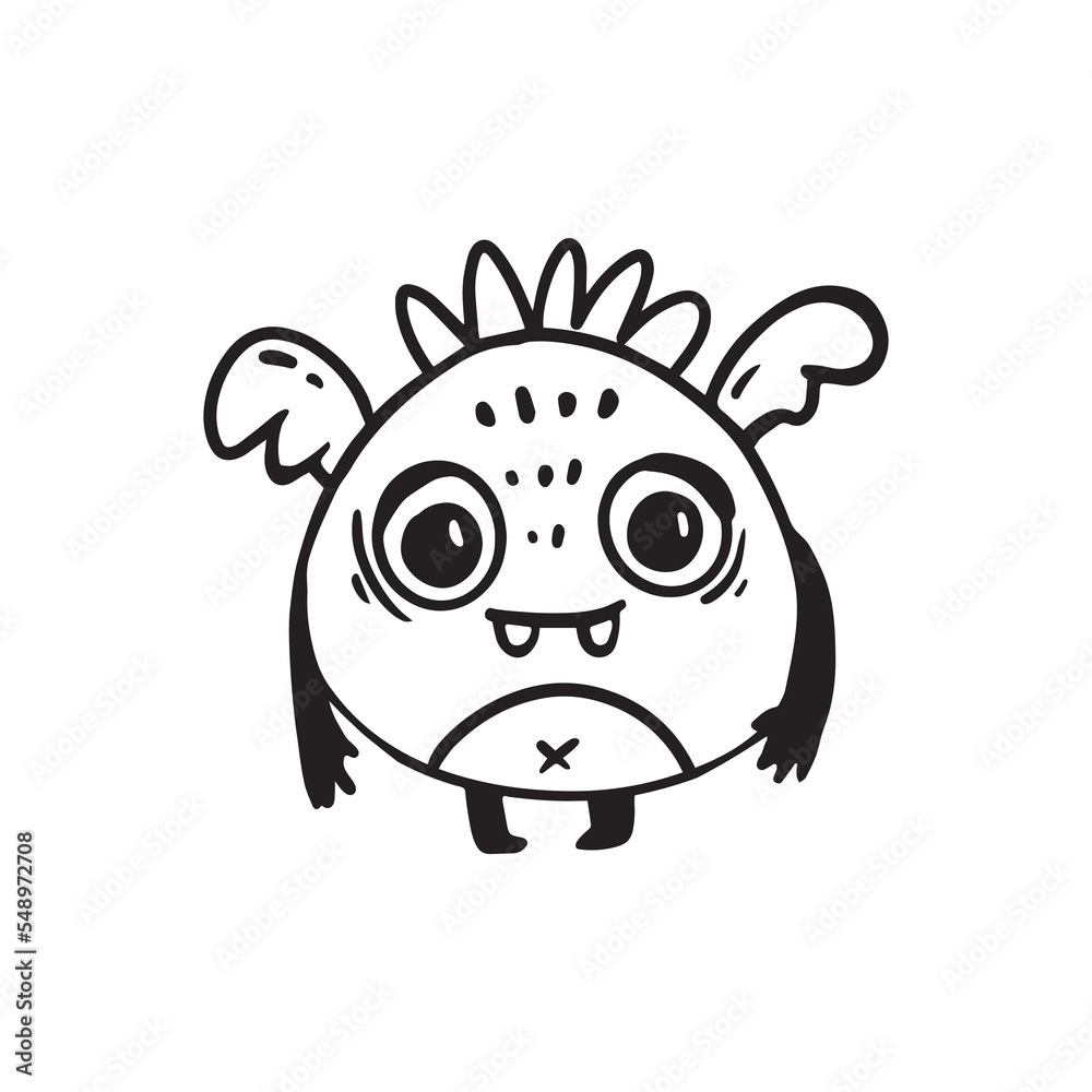 Fototapeta premium Cute monster in cartoon style isolated on white background. Line, doodle, sketch, vector