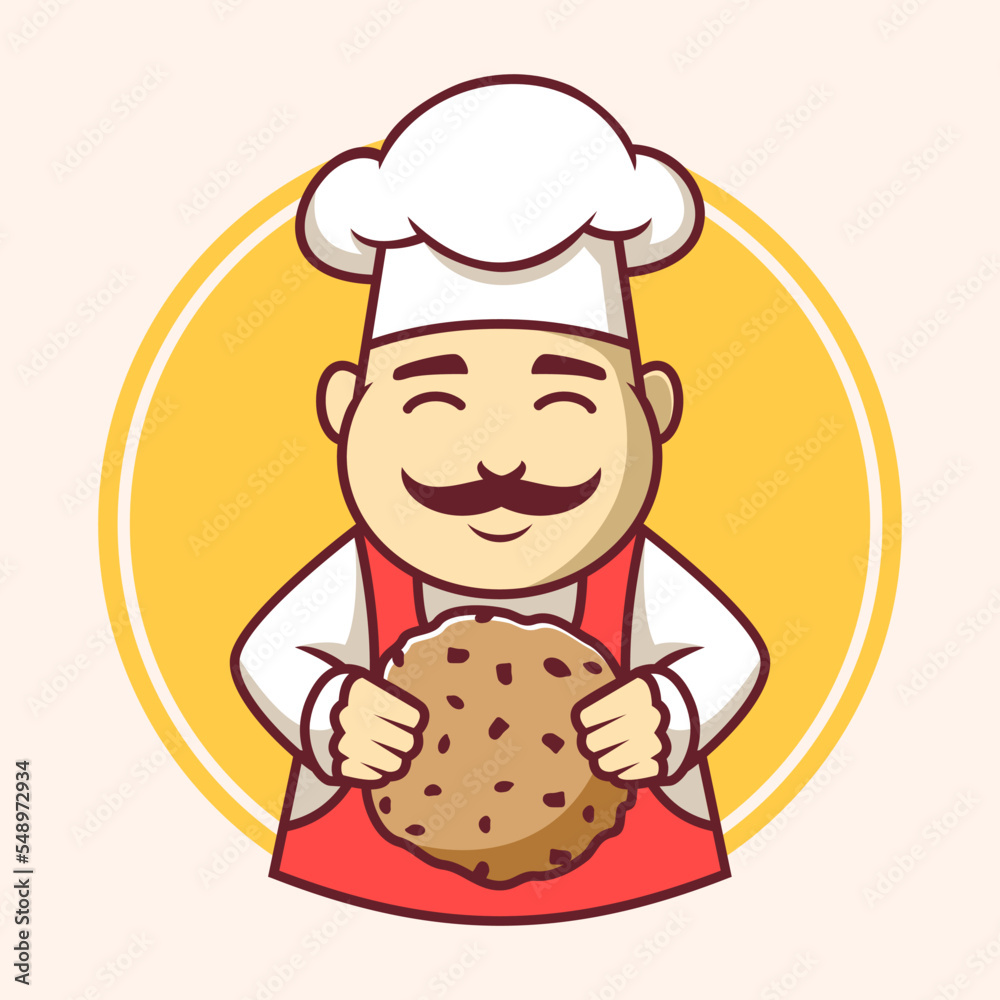 Hand drawn chef bakery logo template, cartoon chef logo