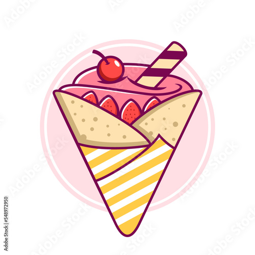 Hand drawn delicious Ice cream crepes cartoon illustration