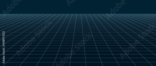 Vector perspective mesh. Detailed lines on a blue background. 3d illustration.