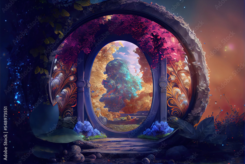 fantasy magical portal opening to another world as concept art for book