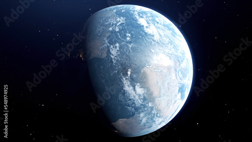 Fototapeta Naklejka Na Ścianę i Meble -  Rotation of planet Earth in days. Motion. Planet Earth alternates day and night in rotation. 3D model of day changes on planet Earth in space
