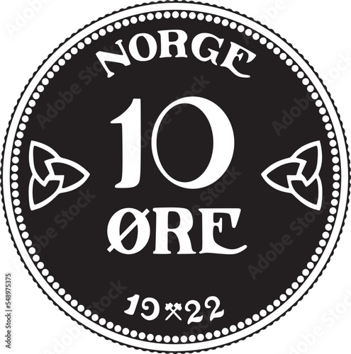 Norway coin 10 ore or cent vector design year 1922