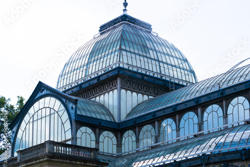 Close-up of the glass dome of the Glass Palace in El Retiro Park, Madrid, Spain photo