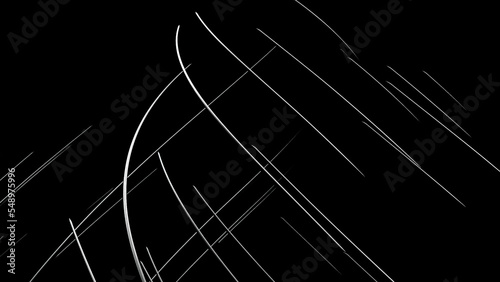 Abstract moving and curving narrow fibers on a black background. Design. Twisted narrow stripes like tentacles. © Media Whale Stock