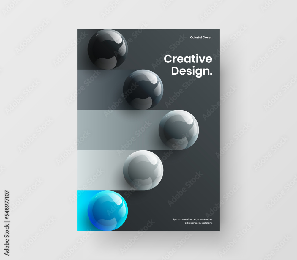 Geometric catalog cover A4 vector design layout. Unique realistic spheres front page concept. Geometric catalog cover A4 vector design layout. Unique realistic spheres front page concept.