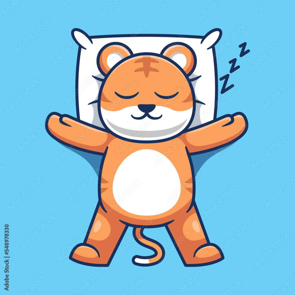 Fototapeta premium Cute Tiger sleeping cartoon vector illustration