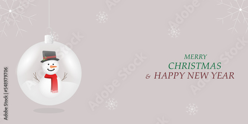 New Year's card, happy New Year and Merry Christmas with a snowman. Vector illustration.