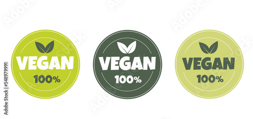 Vegan, bio, organic and natural products sticker, label, badge and logo. 
Ecology icon. Logo template with green leaves for organic and eco friendly products. Vector illustration