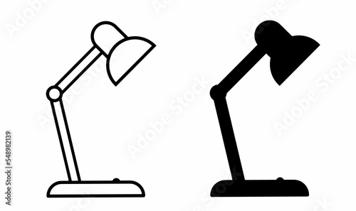 outline silhouette desk lamp icon set isolated on white background
