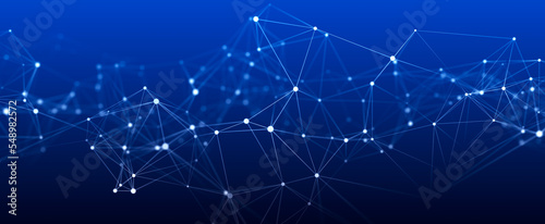 Big data visualization. Network connection structure with chaotic distribution of points and lines. 3D rendering.