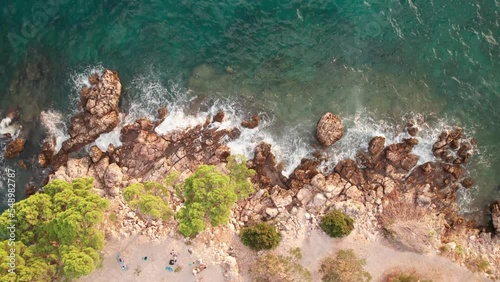 Aerial drone video of tropical paradise turquoise beach in mediterranean destination