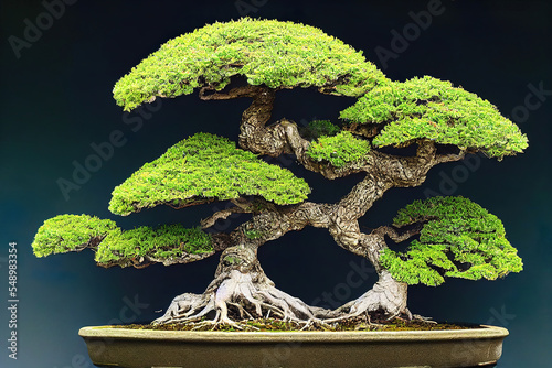 fantasy japanese tree house in a bonsai tree peaceful garden in the background