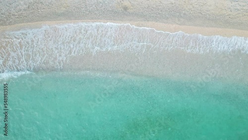 Aerial drone video of tropical paradise turquoise beach in mediterranean destination