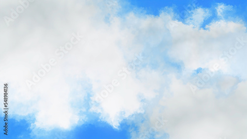 Animation of clouds in blue sky. Motion. Movement through white clouds in blue sky. Flying through clouds in blue sky as if in dream