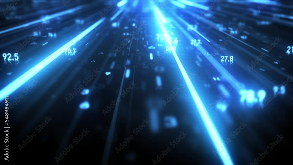 Big Data Digital Business Hitech Background/ 4k animation of an abstract wallpaper big data business digital technology background including connected lines and numbers matrix styled flowing with dept