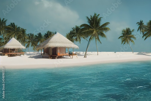 A Beautiful island with white sands in the morning of a calm weather. 