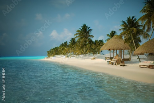 A Beautiful island with white sands in the morning of a calm weather. 