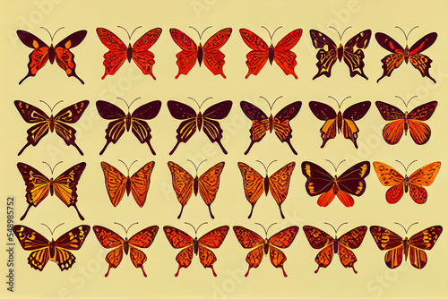 set of butterflies isolated generative ai illustration background photo