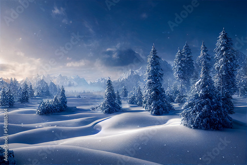 winter landscape in the mountains generative ai illustration