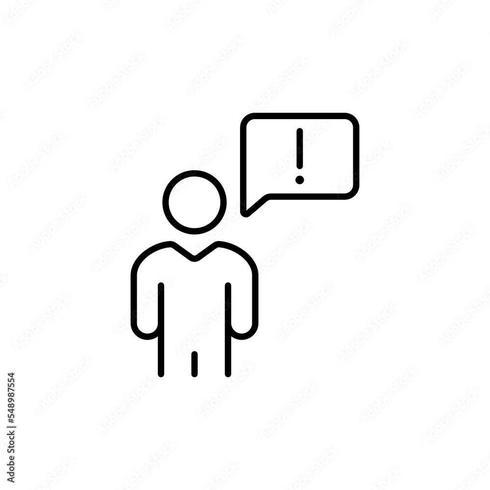 Man line icon. guy, avatar, exclamation mark, communication, characters, speechpable, guy, worker, manager. People concept. Vector black line icon on a white background