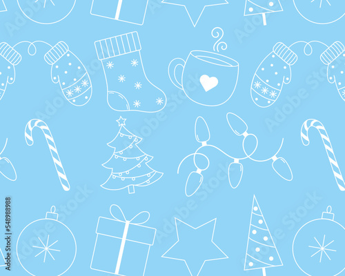 Christmas repeating pattern on a blue background