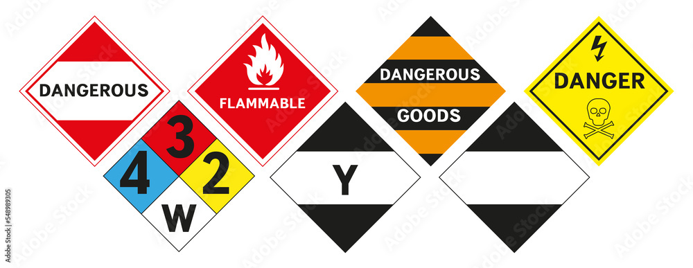 Danger signs for the carriage of goods. Vector graphics. Danger signs for the carriage of goods. Vector graphics.