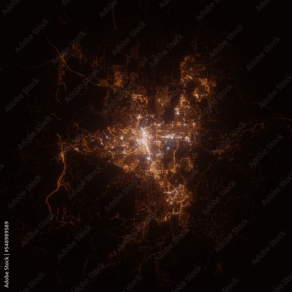 Reno (Nevada, USA) street lights map. Satellite view on modern city at ...