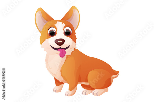 Cute corgi dog sitting, adorable pet in cartoon style isolated on white background. Comic emotional character, funny pose