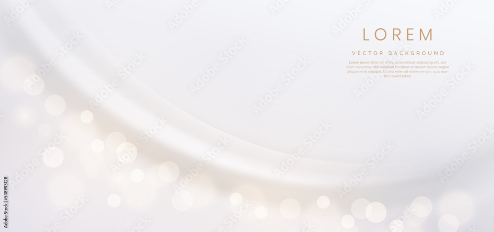3D curve white background with bokeh effect and copy space for text. Luxury style template design.