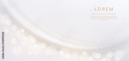 3D curve white background with bokeh effect and copy space for text. Luxury style template design.