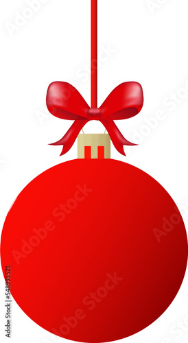 red bauble with red bow for Christmas. Christmas tree decoration